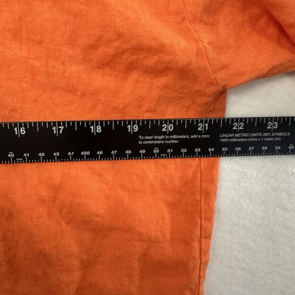 Vtg Linen Top Womens M Orange Preppy Quiet Luxury Fall Sustainable Boxy Crop - Picture 9 of 11
